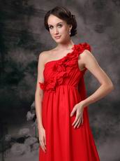 One Shoulder Dark Red Prom Dress With Hand Made Flowers