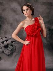 One Shoulder Dark Red Prom Dress With Hand Made Flowers