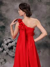 One Shoulder Dark Red Prom Dress With Hand Made Flowers