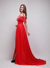 High Low Neckline Red Chiffon Night Party Dress For Girl