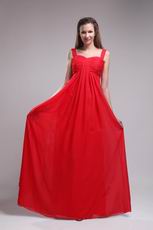 Straps Floor-length Red Chiffon Ruch Sweetheart Vest Prom Dress