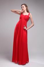 Straps Floor-length Red Chiffon Ruch Sweetheart Vest Prom Dress