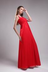 Straps Floor-length Red Chiffon Ruch Sweetheart Vest Prom Dress