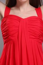 Straps Floor-length Red Chiffon Ruch Sweetheart Vest Prom Dress