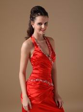 Sexy Halter Side Split Skirt Floor Length Scarlet Prom Dress