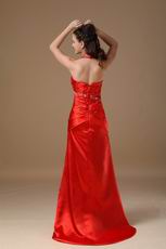 Sexy Halter Side Split Skirt Floor Length Scarlet Prom Dress