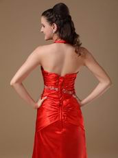 Sexy Halter Side Split Skirt Floor Length Scarlet Prom Dress