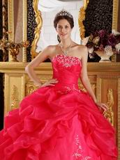 Strapless Deep Pink Quinceanera Dress With Embroidery Bottom