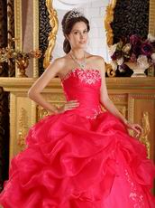 Strapless Deep Pink Quinceanera Dress With Embroidery Bottom