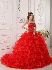 Strapless Layers Skirt Quinceanera Dress With Golden Embroidery