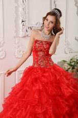 Strapless Layers Skirt Quinceanera Dress With Golden Embroidery