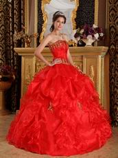 Scarlet Quinceanera Dress Customized With Gold Applique