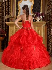 Scarlet Quinceanera Dress Customized With Gold Applique