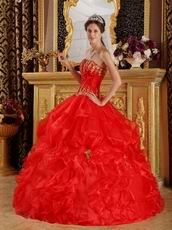 Scarlet Quinceanera Dress Customized With Gold Applique