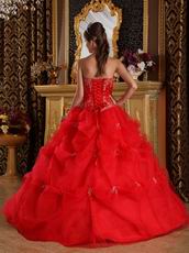 Dark Red V-shaped Ball Gown Floor Length Quinceanera Dress