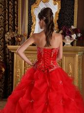 Dark Red V-shaped Ball Gown Floor Length Quinceanera Dress