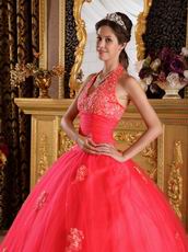 2019 Quinceanera Dress Design With Appliqued Halter Ball Gown