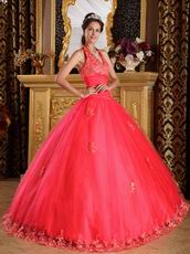 2019 Quinceanera Dress Design With Appliqued Halter Ball Gown