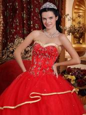 Red Sweetheart Quinceanera Dress Layers Skirt With Gold Bordure