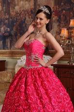 Rolled Fabric Flowers Deep Pink Girls Wear Quinceanera Dress