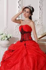 Scarlet Sweetheart Quinceanera Dress With Black Embroidery