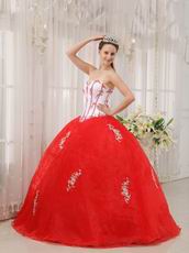 Sweetheart Appliqued Basque Waist Skirt Red Quinceanera Dress