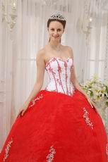 Sweetheart Appliqued Basque Waist Skirt Red Quinceanera Dress