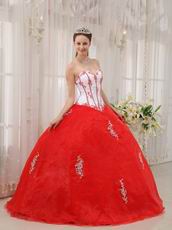 Sweetheart Appliqued Basque Waist Skirt Red Quinceanera Dress