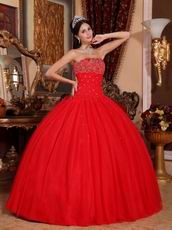 Sleeveless Beaded Scarlet Red Tulle Quinceanera Dress