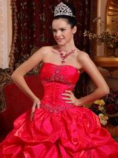 Strapless Bubble Floor-length Scarlet Taffeta Quinceanera Dress