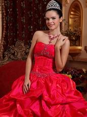 Strapless Bubble Floor-length Scarlet Taffeta Quinceanera Dress
