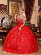 Strapless Scarlet Organza Layers Puffy Skirt Quinceanera Dress