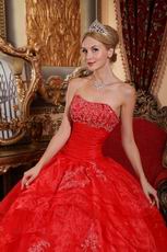 Strapless Scarlet Organza Layers Puffy Skirt Quinceanera Dress