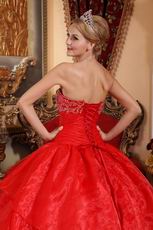 Strapless Scarlet Organza Layers Puffy Skirt Quinceanera Dress