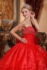 Strapless Scarlet Organza Layers Puffy Skirt Quinceanera Dress