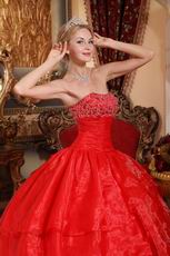 Strapless Scarlet Organza Layers Puffy Skirt Quinceanera Dress