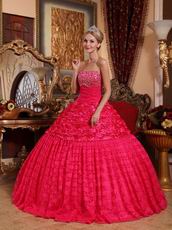 Rose Pink Lace Quinceanera Dress By Rolled Fabric Flowers