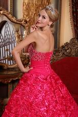 Rose Pink Lace Quinceanera Dress By Rolled Fabric Flowers