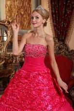 Rose Pink Lace Quinceanera Dress By Rolled Fabric Flowers