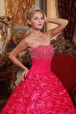 Rose Pink Lace Quinceanera Dress By Rolled Fabric Flowers