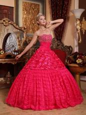 Rose Pink Lace Quinceanera Dress By Rolled Fabric Flowers