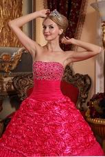 Rose Pink Lace Quinceanera Dress By Rolled Fabric Flowers