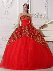 Scarlet Strapless Puffy Quinceanera Dress With Sequin Decorate