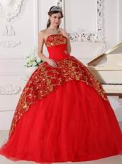 Scarlet Strapless Puffy Quinceanera Dress With Sequin Decorate