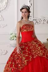 Scarlet Strapless Puffy Quinceanera Dress With Sequin Decorate