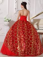 Scarlet Strapless Puffy Quinceanera Dress With Sequin Decorate