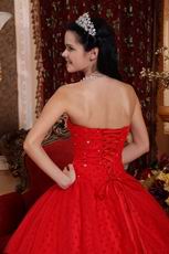 Appliqued Winter Red Strapless Quinceanera Dress Like A Princess