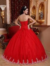 Appliqued Winter Red Strapless Quinceanera Dress Like A Princess