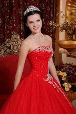 Appliqued Winter Red Strapless Quinceanera Dress Like A Princess