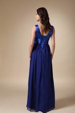 Royal Blue Chiffon V-neck Prom Dress With Handmade Flowers